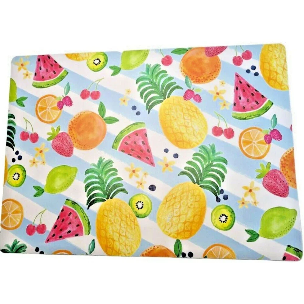 Pineapple Watermelon Kiwi Placemats Vinyl Beach House Foam Back Summer Set of 4